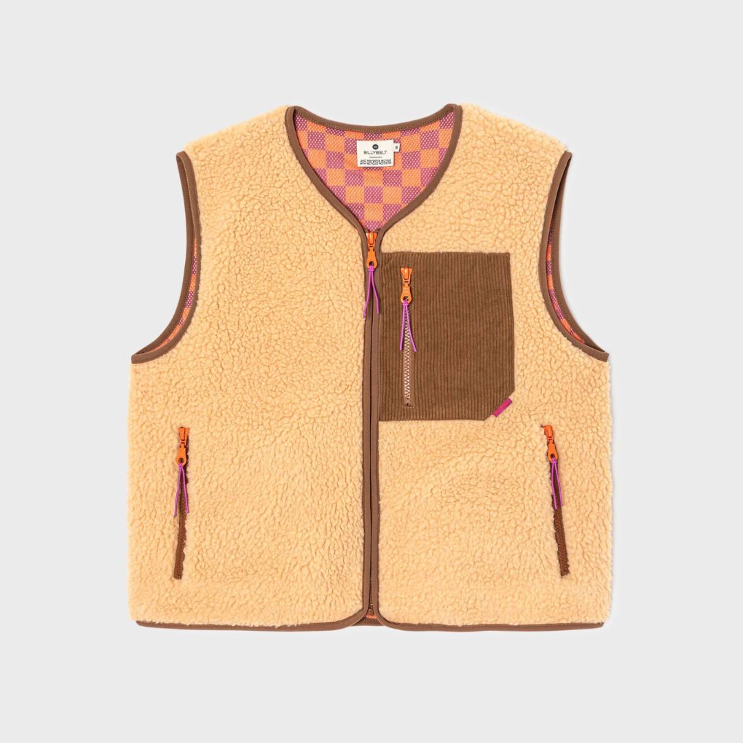 Ärmellose Damen-Sherpa-Weste mit Reißverschluss beige
