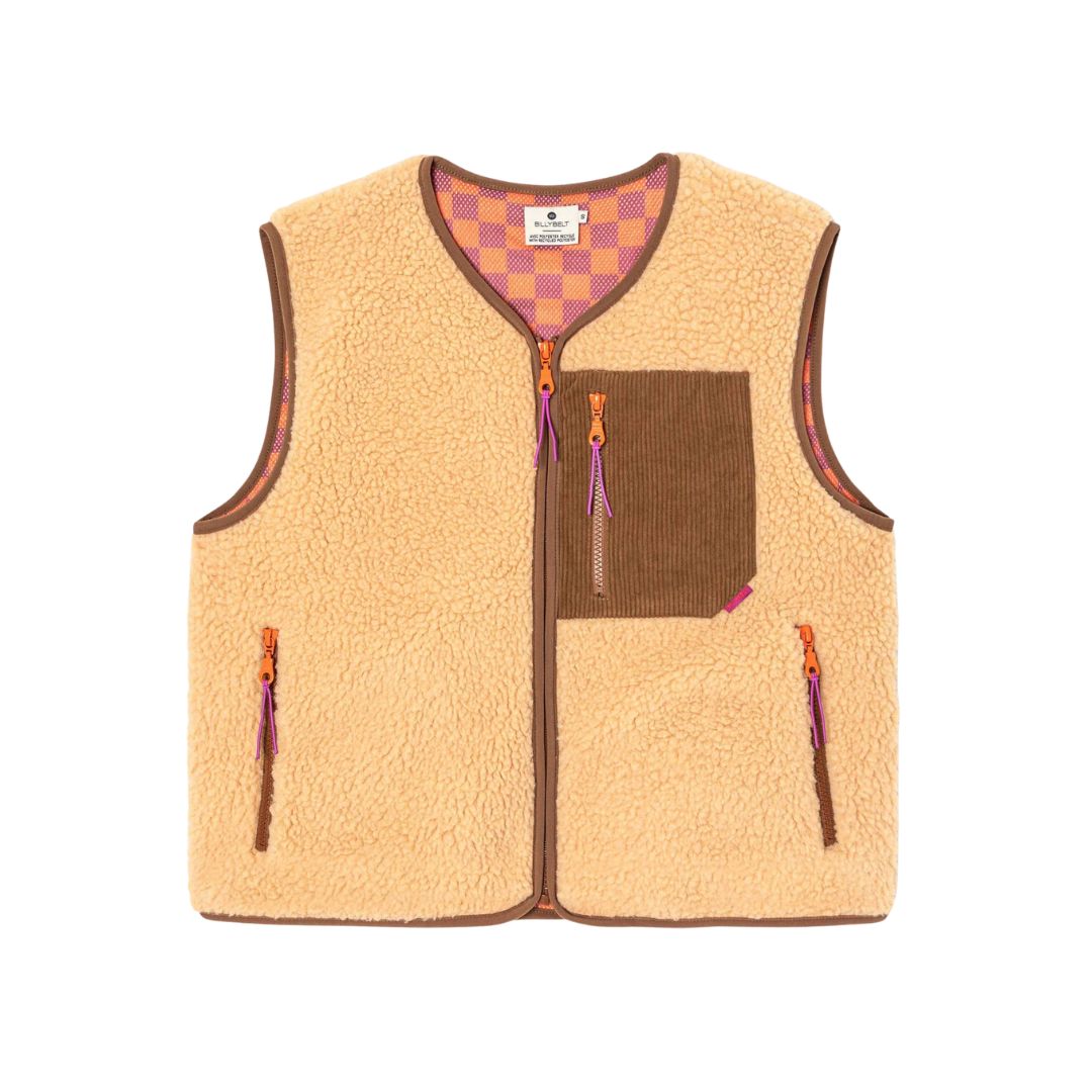 Ärmellose Damen-Sherpa-Weste mit Reißverschluss beige