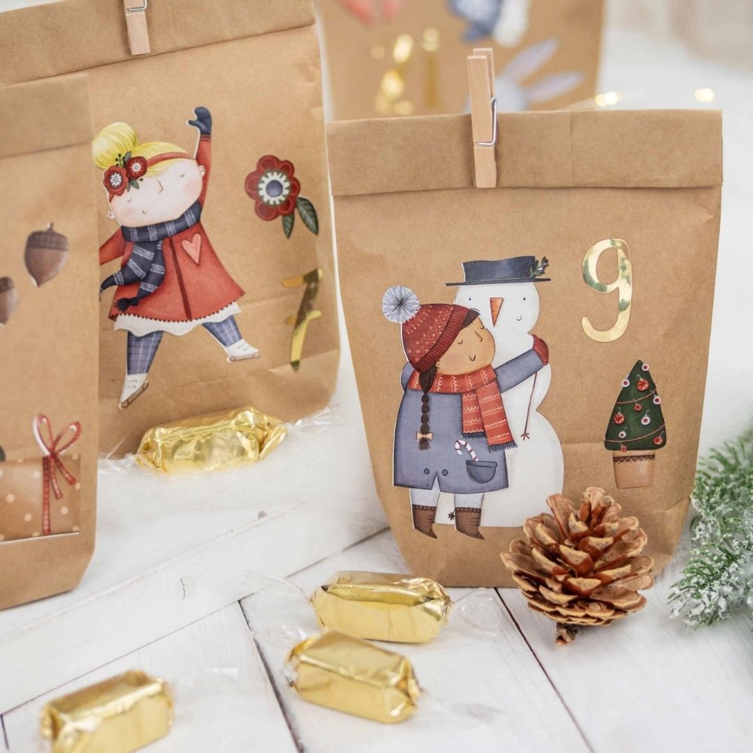 Adventskalender Tüten mit Motiven "Eisläuferin"