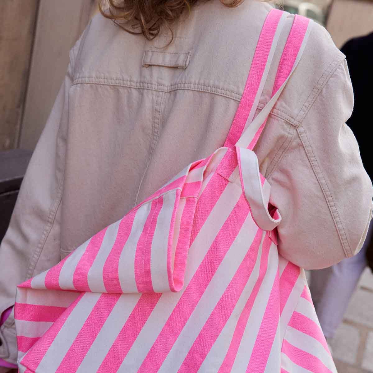 ELISA ECRU GESTREIFTE TASCHE - NEONPINK