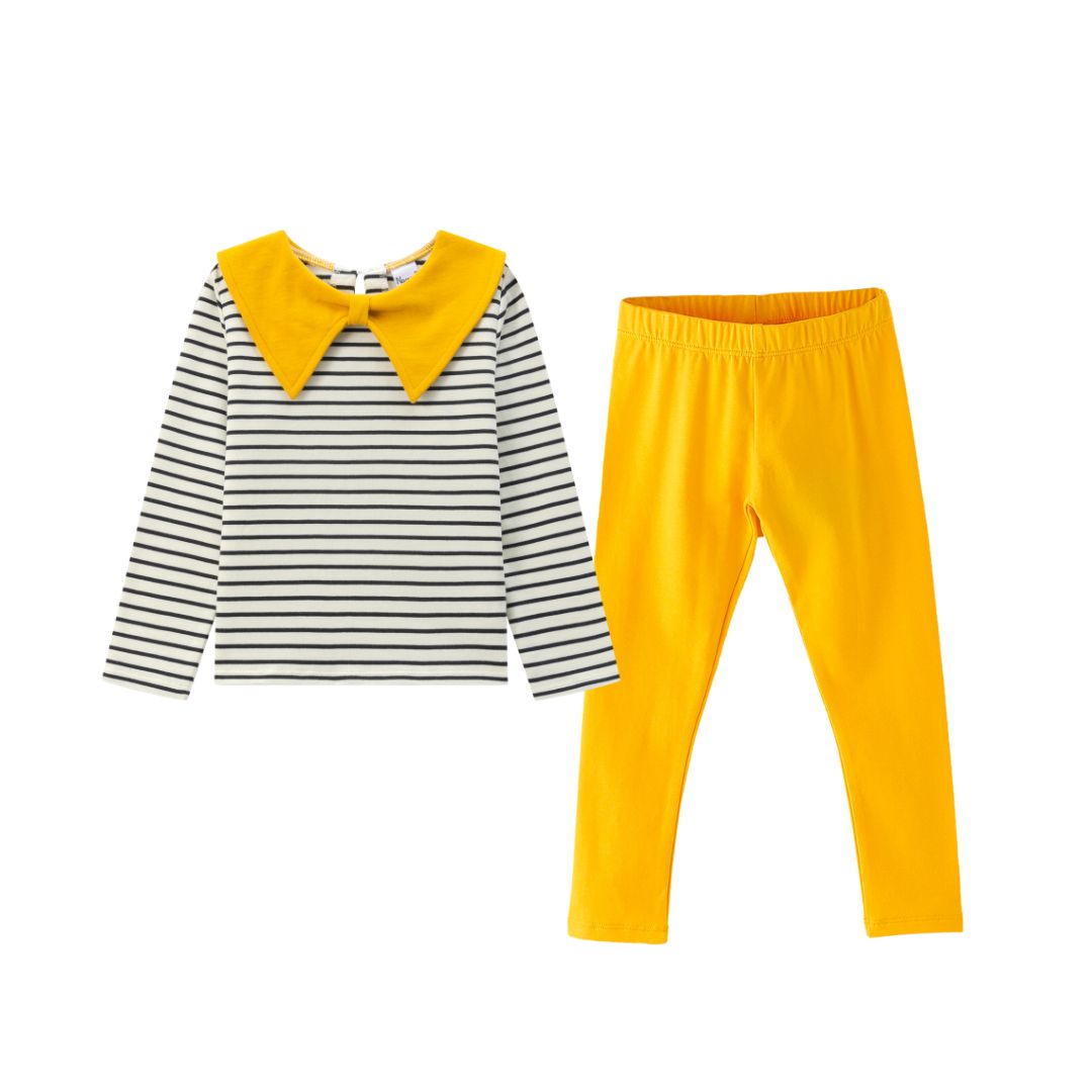 Gestreiftes Sweatshirt mit gelber Schleife