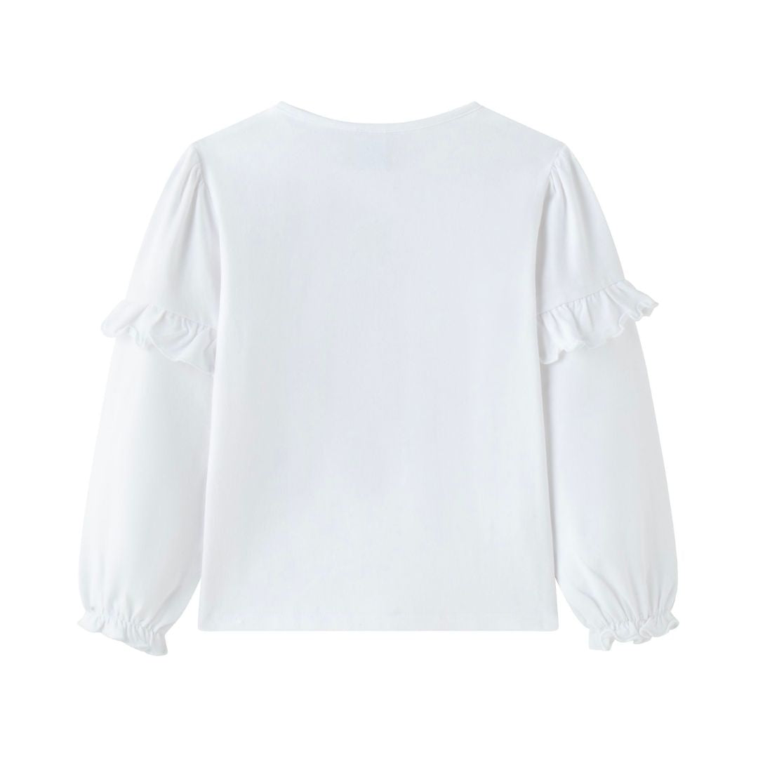 T-Shirt mit Rüschen und Print weiß