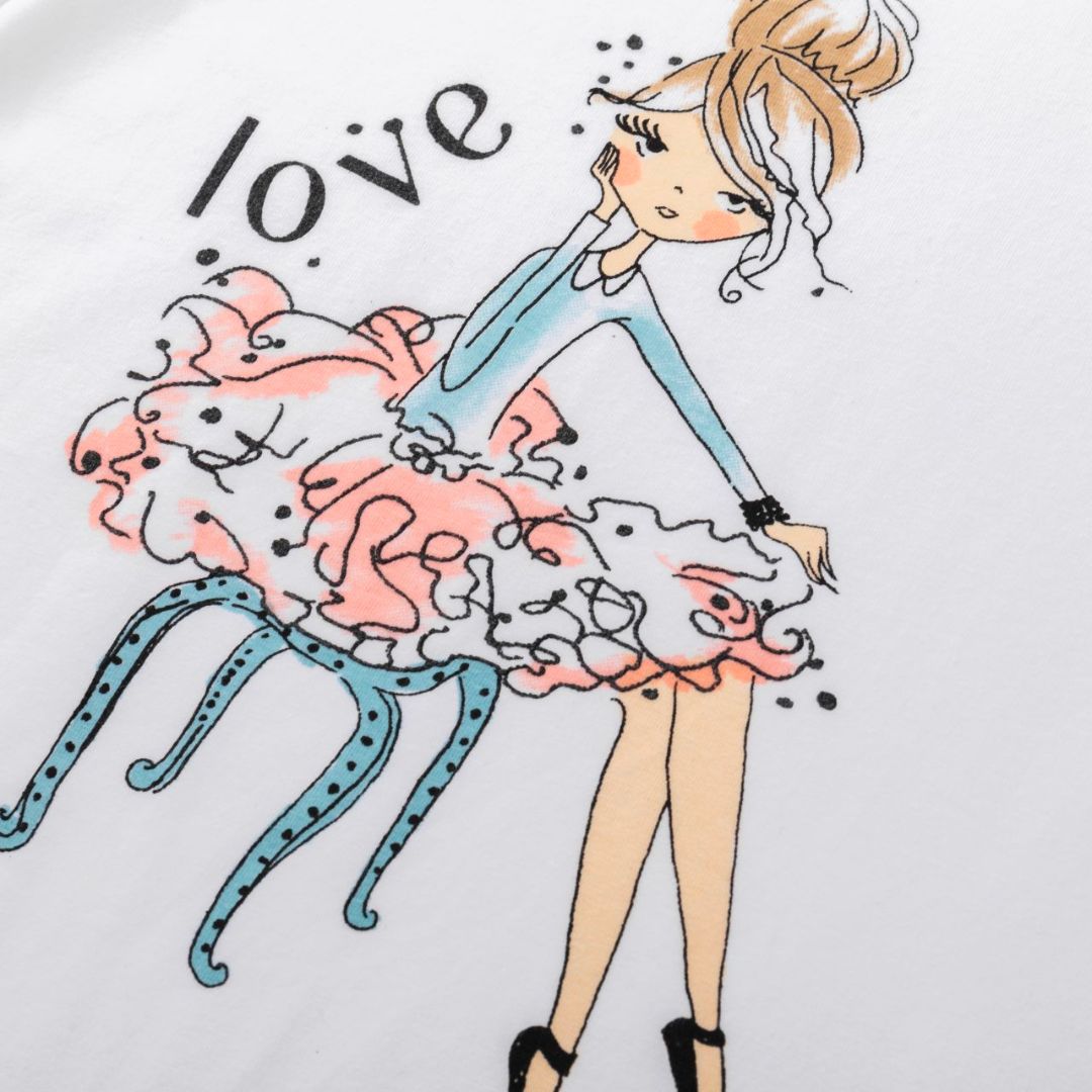 T-Shirt mit Rüschen und Print weiß