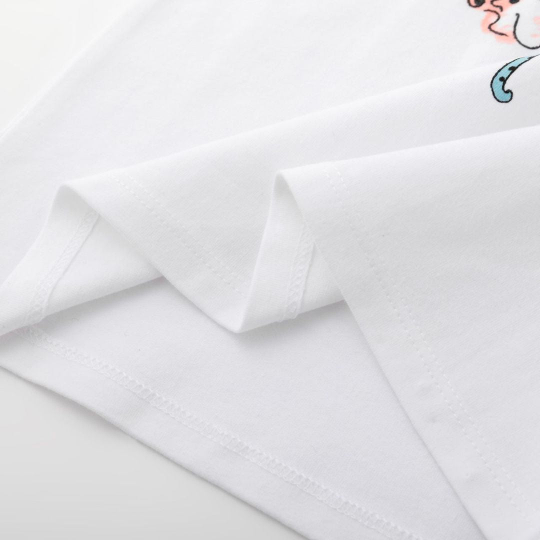 T-Shirt mit Rüschen und Print weiß
