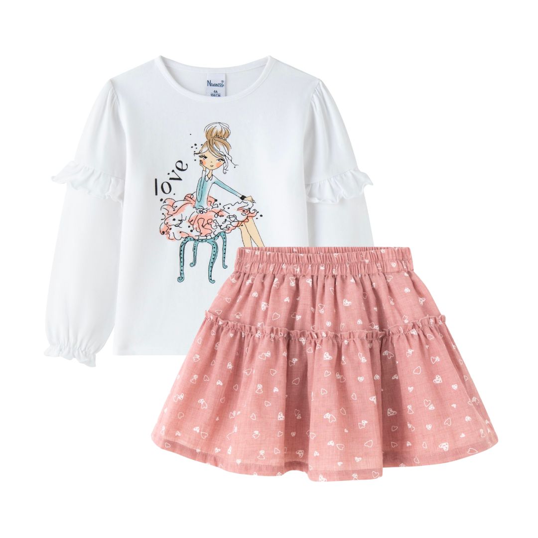 T-Shirt mit Rüschen und Print weiß