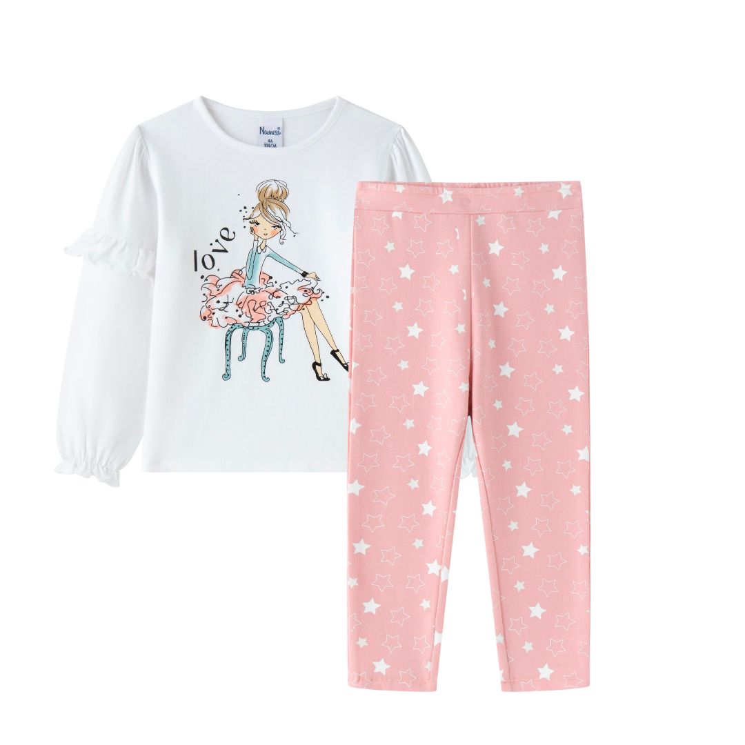 T-Shirt mit Rüschen und Print weiß