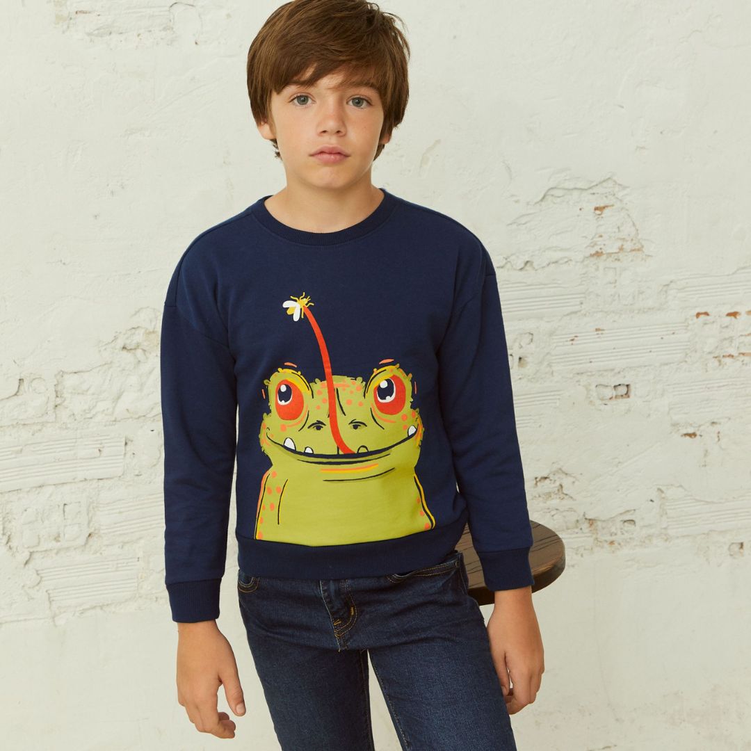 Sweatshirt mit süßer Frosch Applikation marine blau
