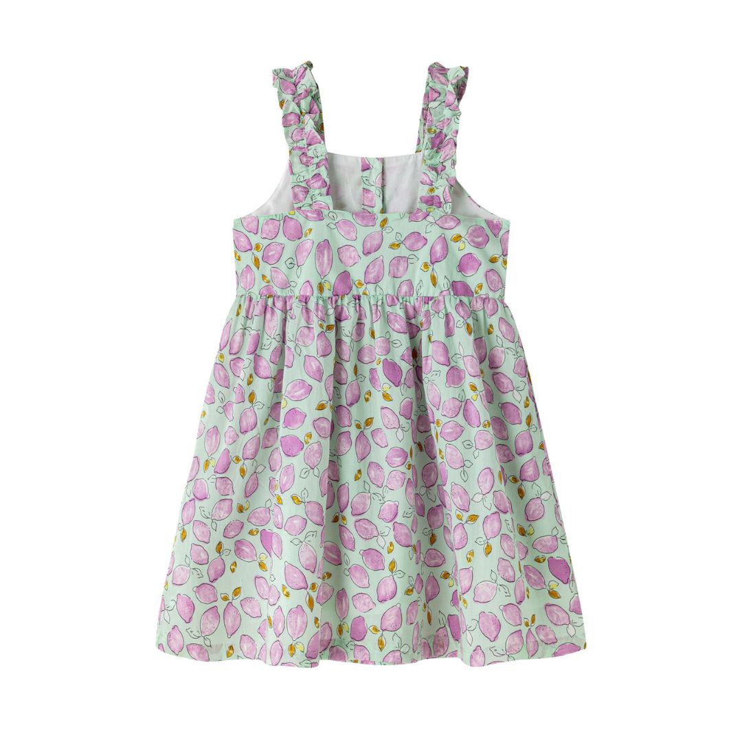 Mädchenkleid mit Trägern und Zitronendruck