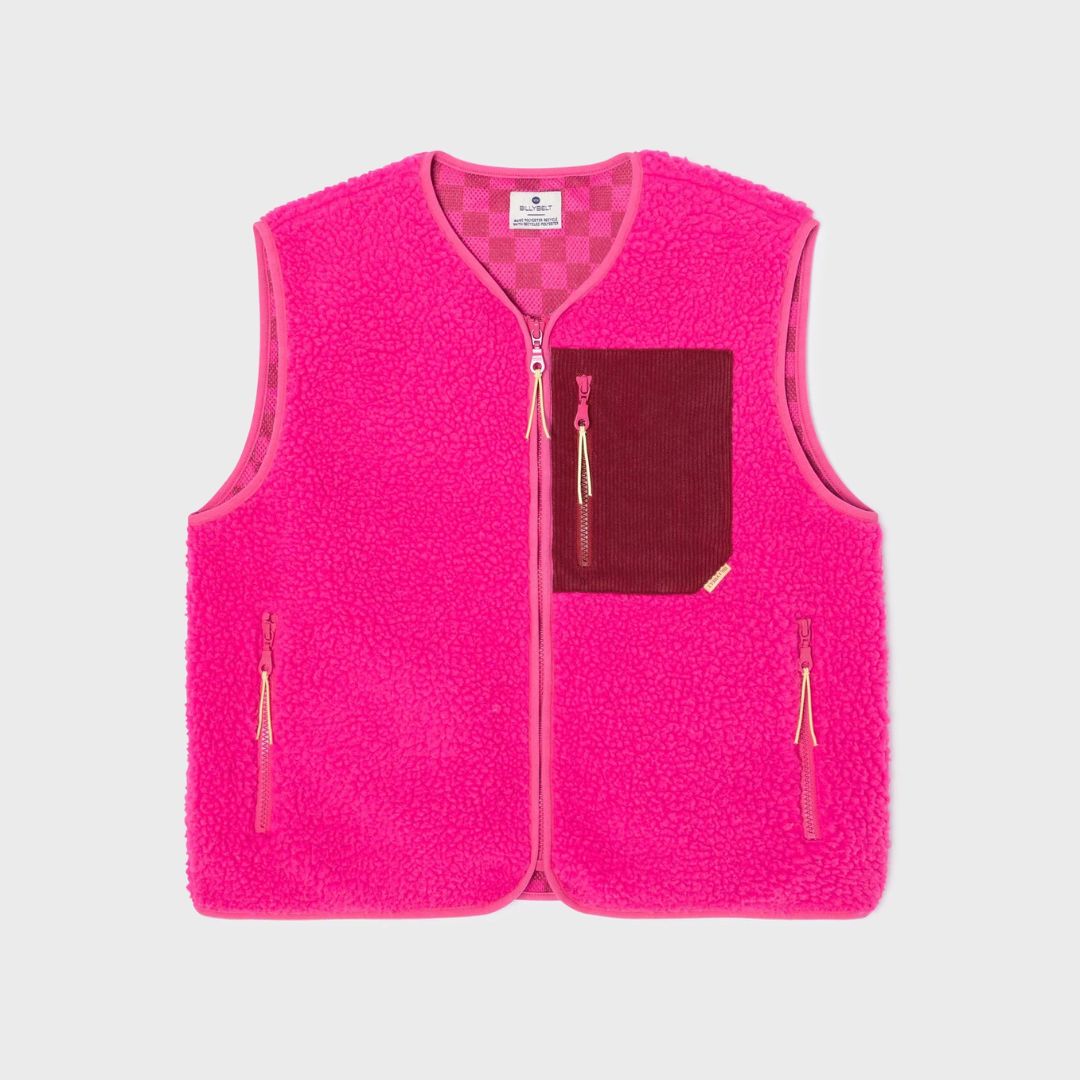 Ärmellose Damen-Sherpa-Weste mit Reißverschluss rosa