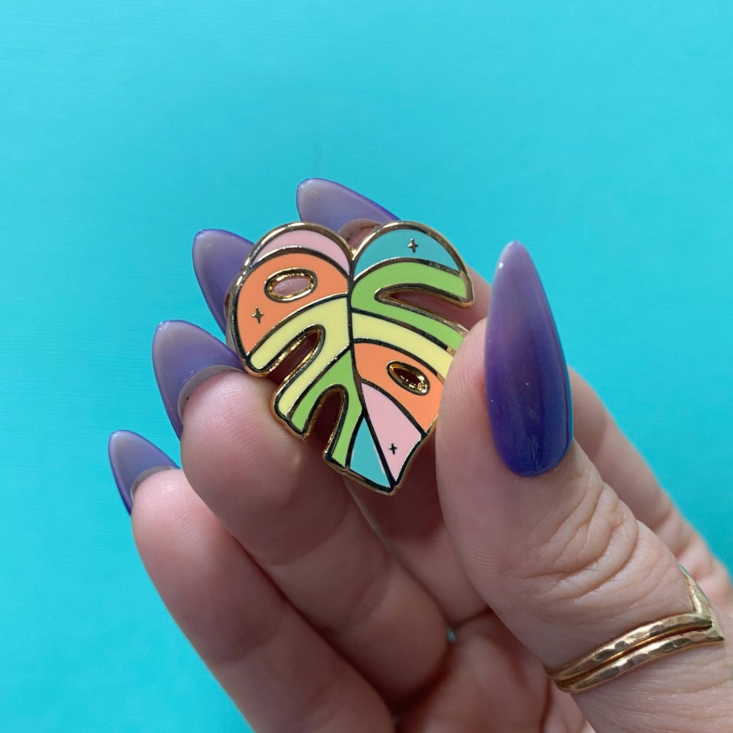 Anstecknadel mit Regenbogenmotiv Monstera