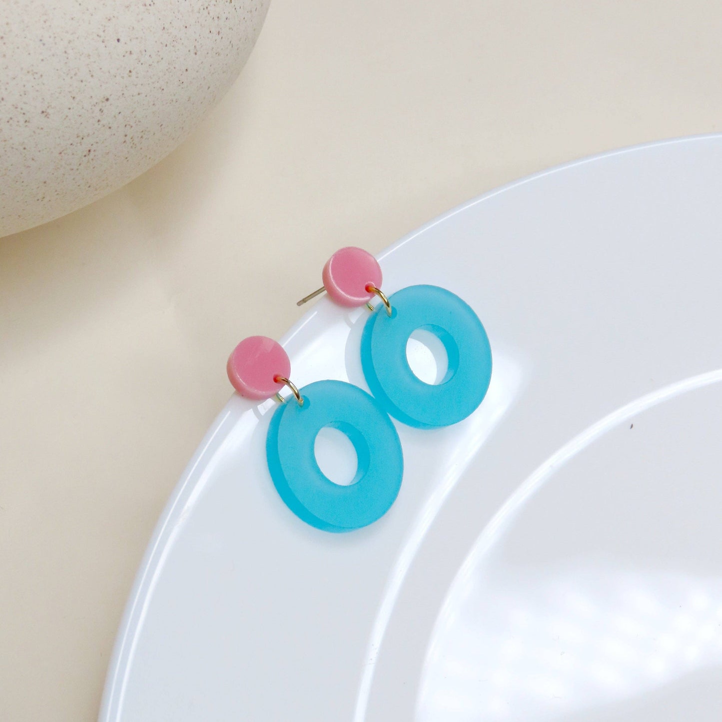 Damen Ohrstecker Circle Colorblock rosa/eisblau