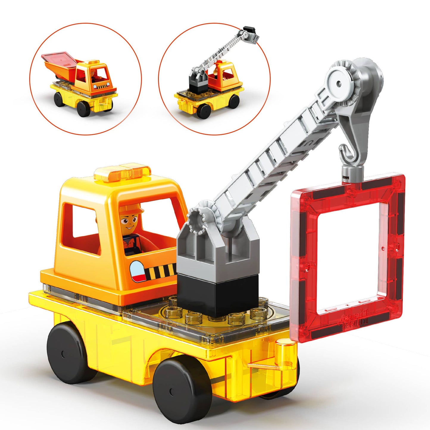 Magnetbausteine 3-in-1-Kran, Kipper, Leiterwagen