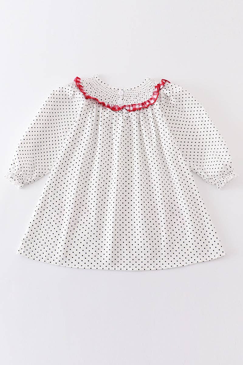 Gesmoktes Weihnachtsmannkleid mit roten Punkten