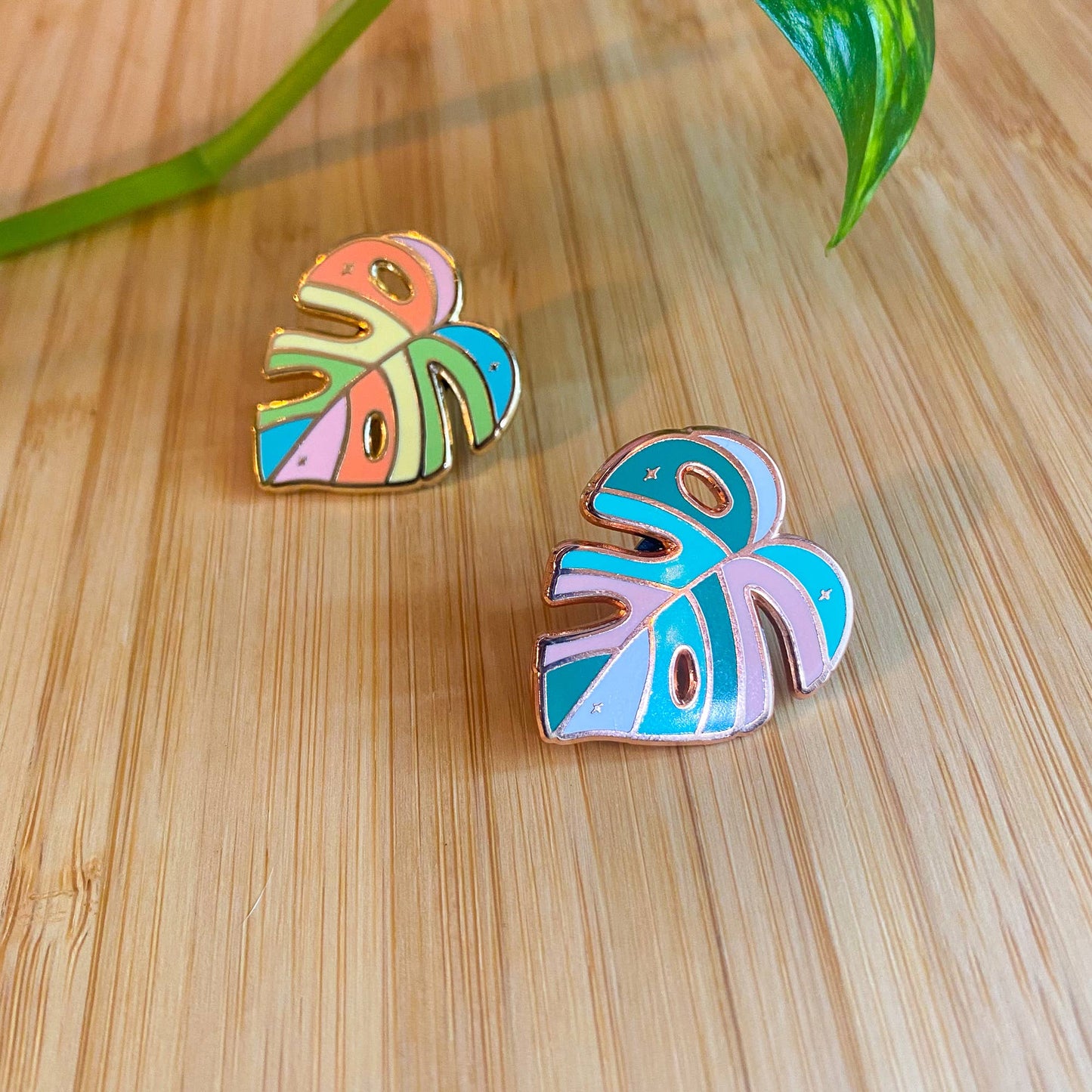 Anstecknadel mit Regenbogenmotiv Monstera