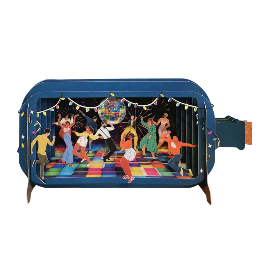 3D Pop-Up-Karte mit Textfeld 'Disco-Tanz'