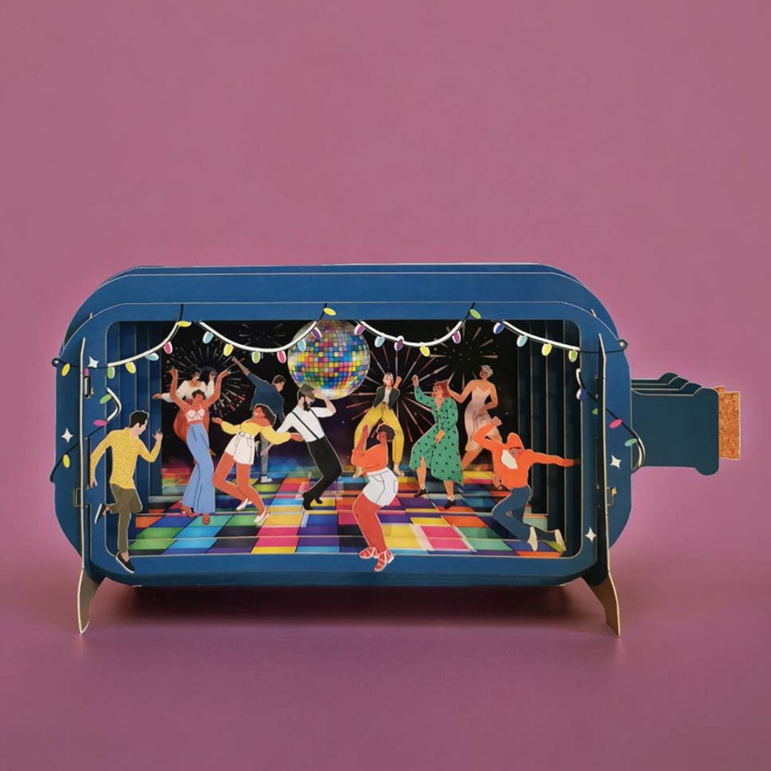 3D Pop-Up-Karte mit Textfeld 'Disco-Tanz'