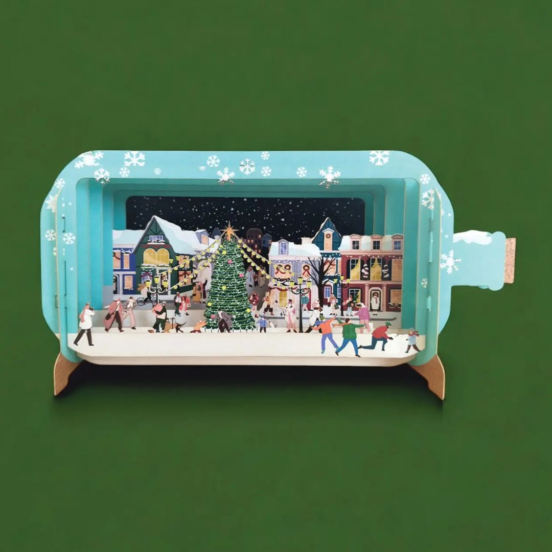 Dimensionale Pop Up Weihnachtskarte mit Umschlag 'Weihnachtstreiben'