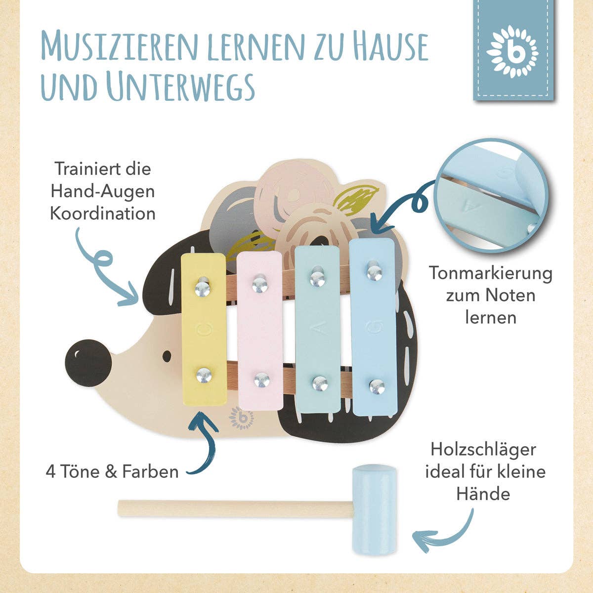 Mini Xylophon aus Holz 'Igel'