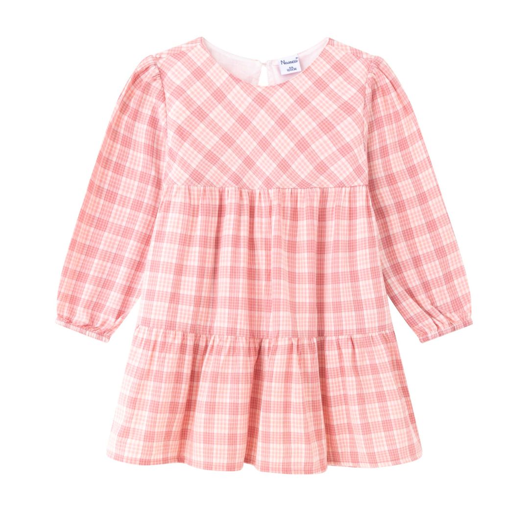 Langärmliges kariertes Make-up-Kleid für Mädchen