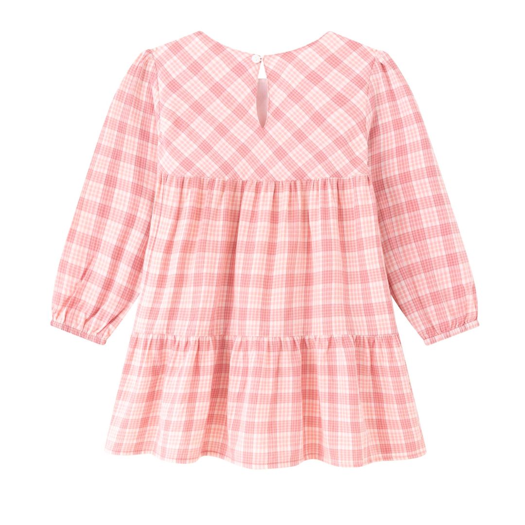 Langärmliges kariertes Make-up-Kleid für Mädchen