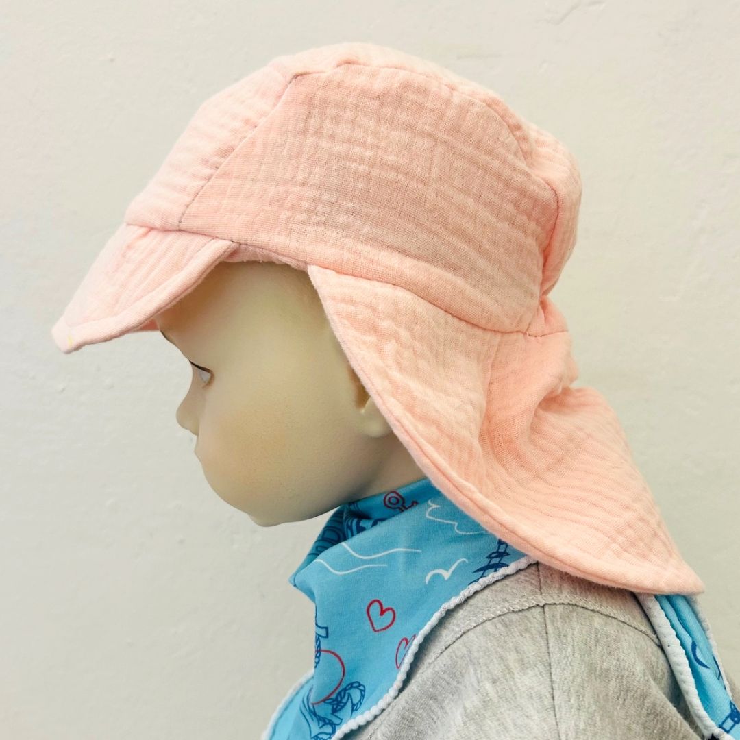 Sommermütze Musselin Cap mit Nackenschutz hellrosa