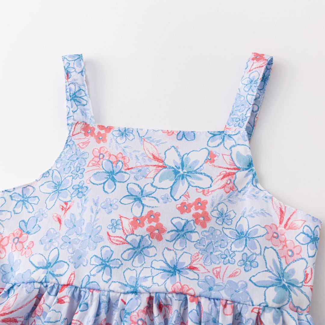 Mädchenkleid mit Trägern Blumenmuster