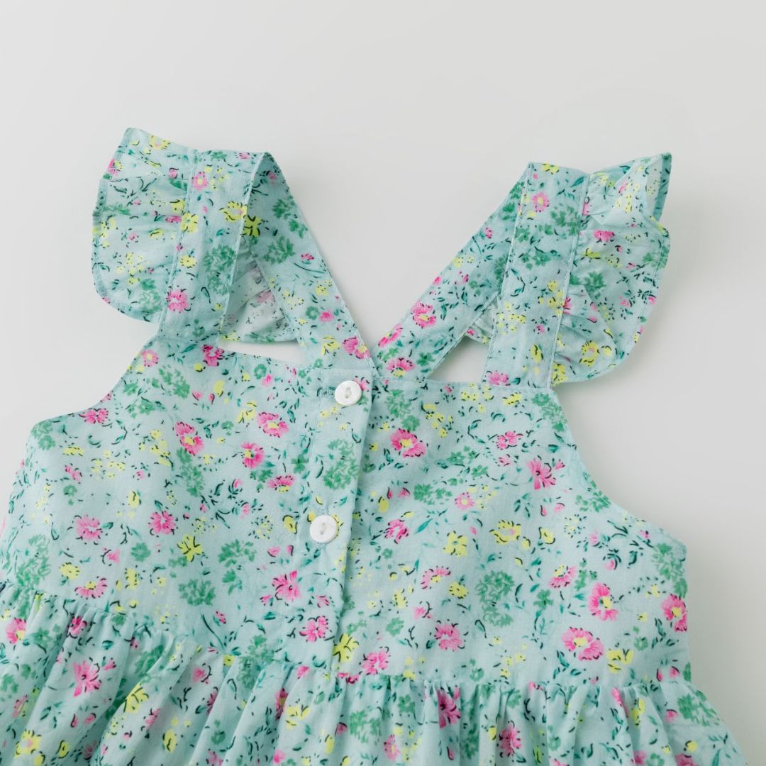 Türkisfarbenes Blumenkleid für Mädchen