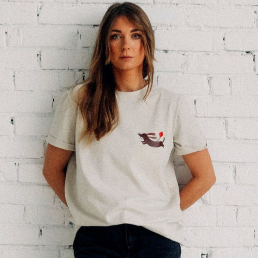 Damen T-Shirt Dackel auf Creme