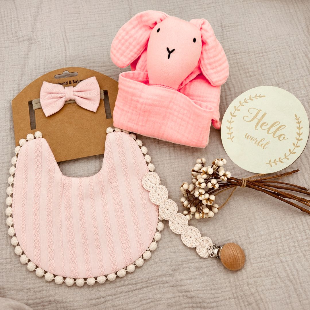 4 teiliges Baby Geschenk Set 'Rose Boho'