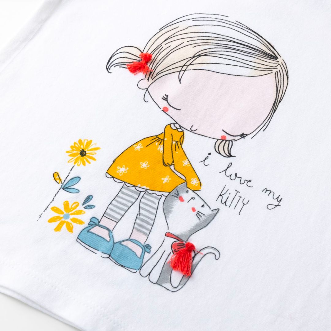 Longsleeve mit süßem Print Mädchen mit Katze
