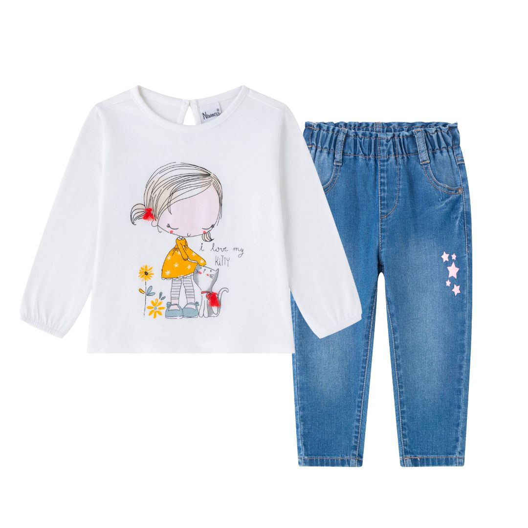 Longsleeve mit süßem Print Mädchen mit Katze