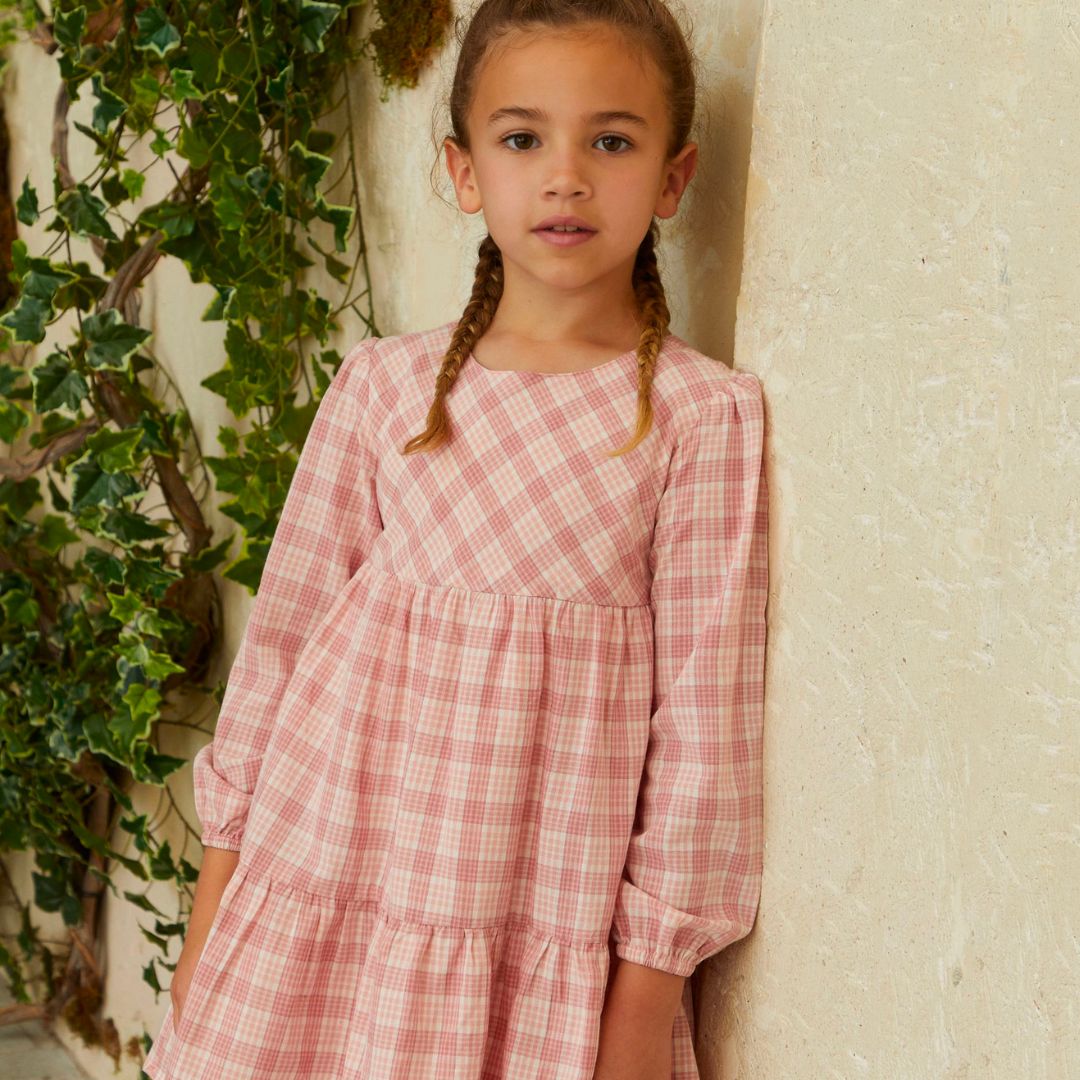 Langärmliges kariertes Make-up-Kleid für Mädchen