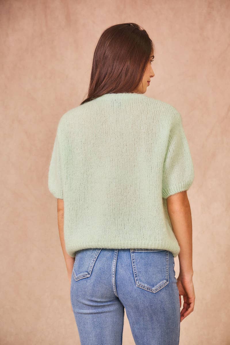 Kurzärmelige Kid-Mohair-Strickjacke mint
