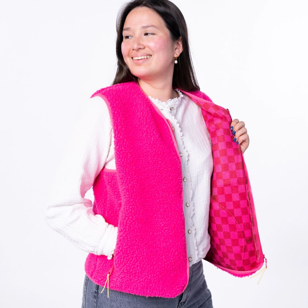 Ärmellose Damen-Sherpa-Weste mit Reißverschluss rosa