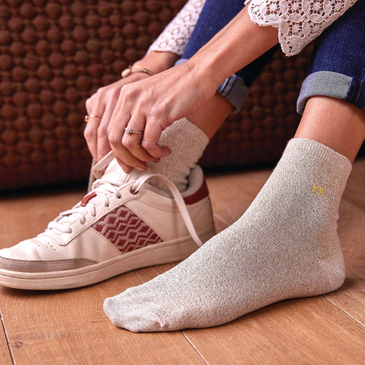 Glitzersocken unifarben beige/gold