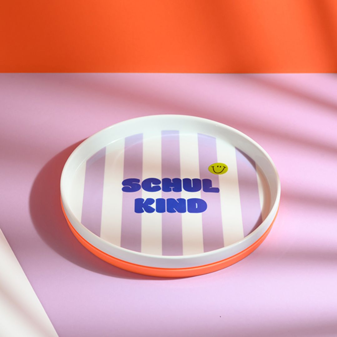 Porzellan-Set Schulkind Streifen flieder/blau