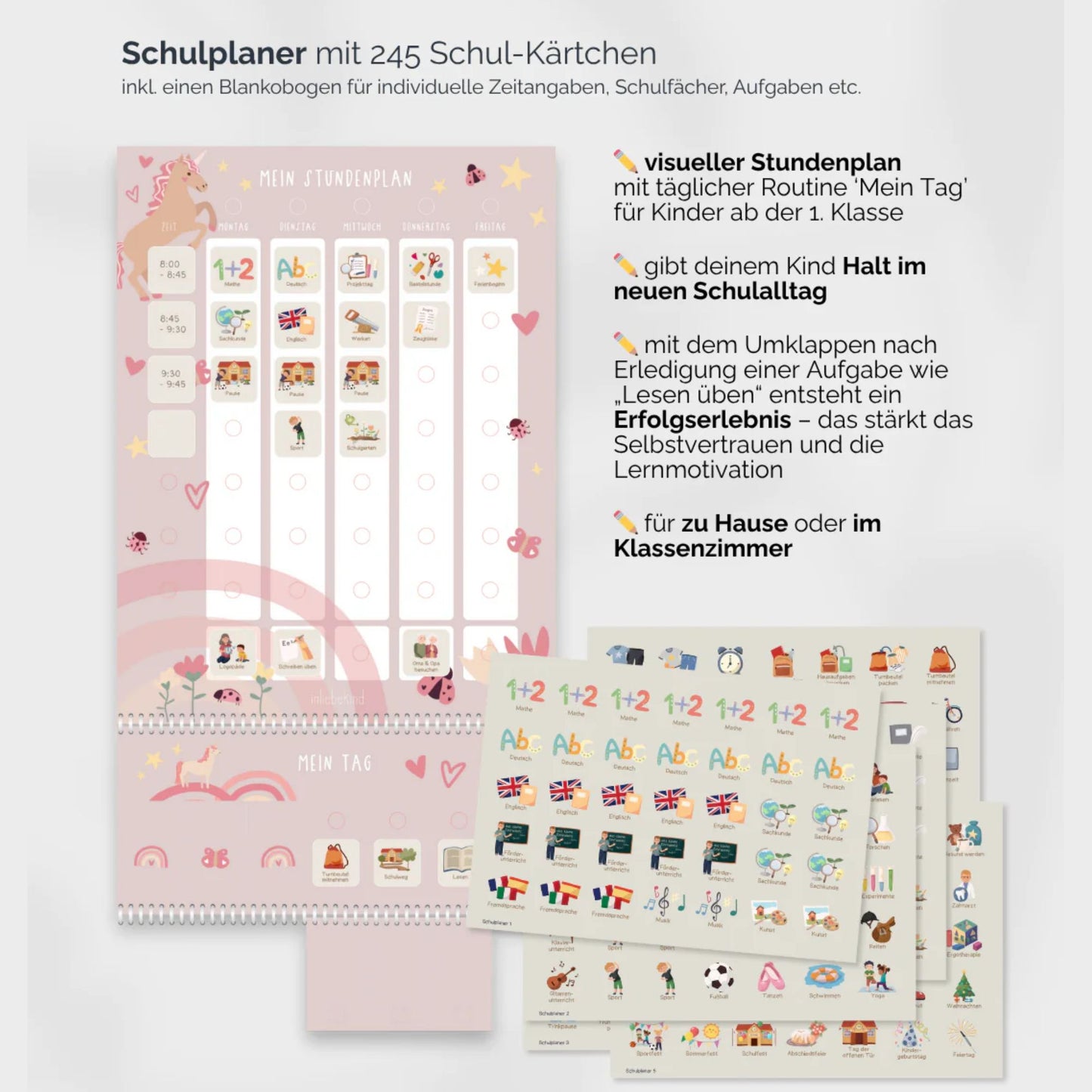 Grundschulplaner inkl. Symbolkärtchen 'Einhorn'