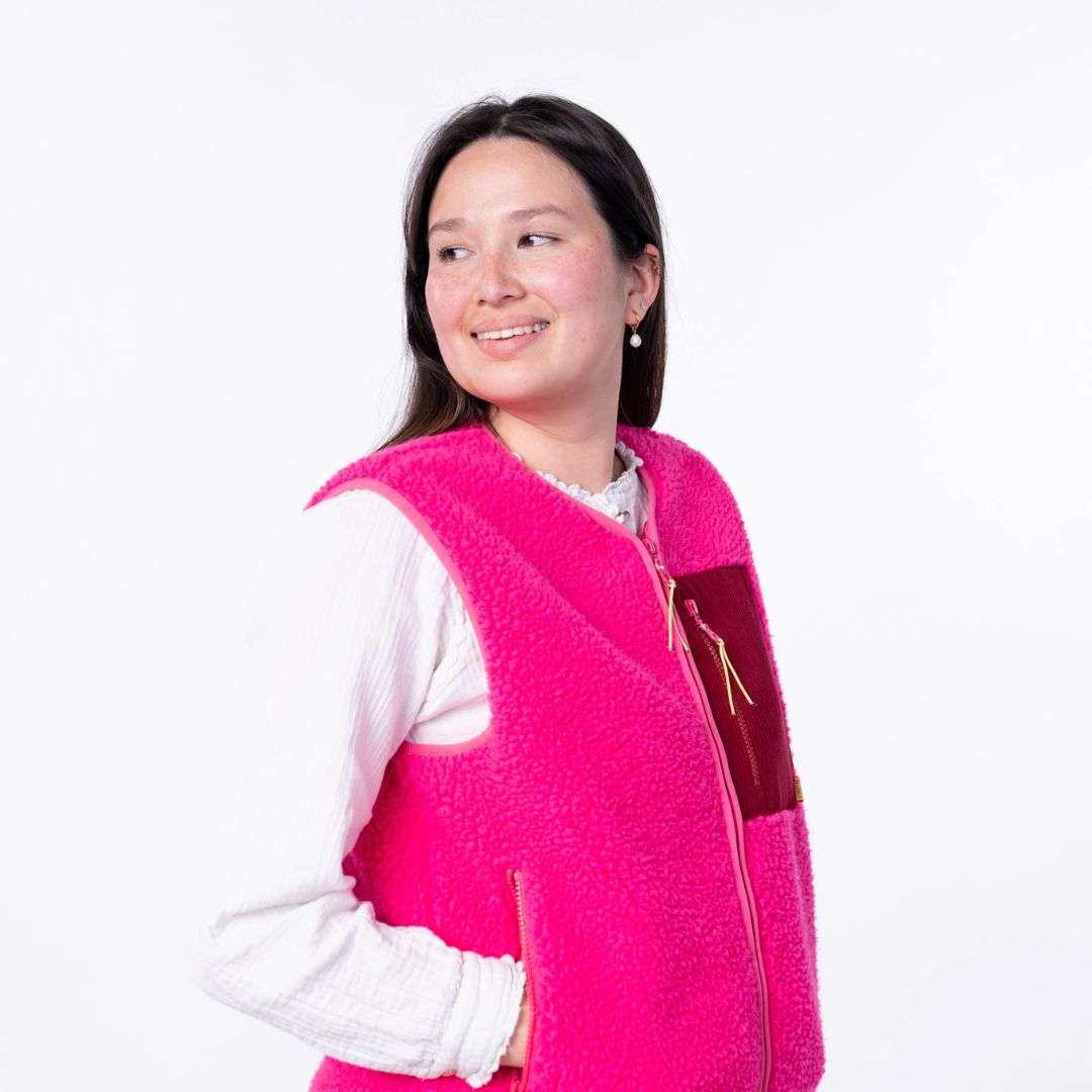 Ärmellose Damen-Sherpa-Weste mit Reißverschluss rosa