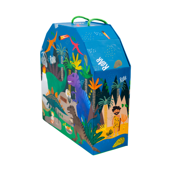 Dinosaurier Spielbox mit Szenerie und Holzfiguren
