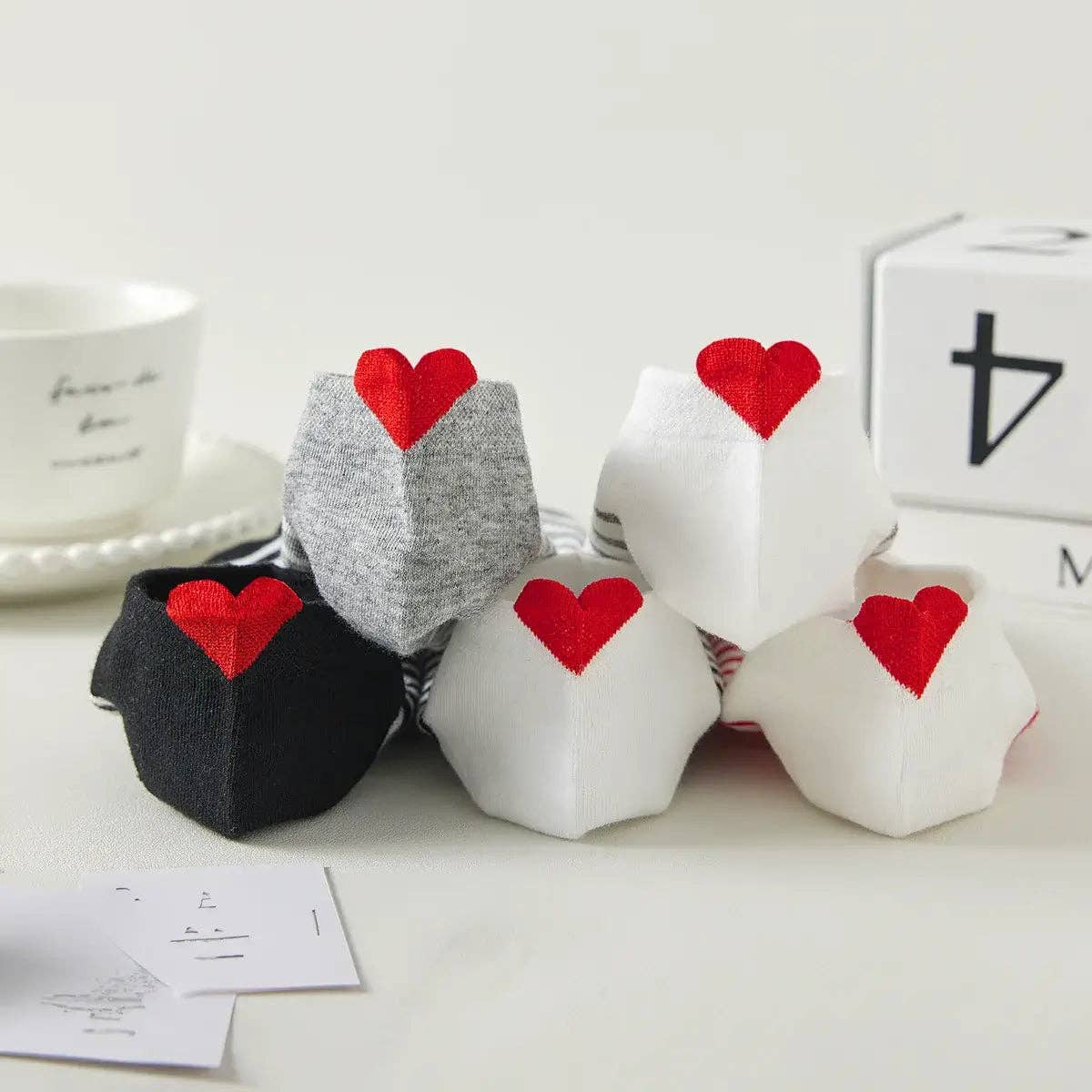 Damen Socken kurz gestreift mit Lasche Herz