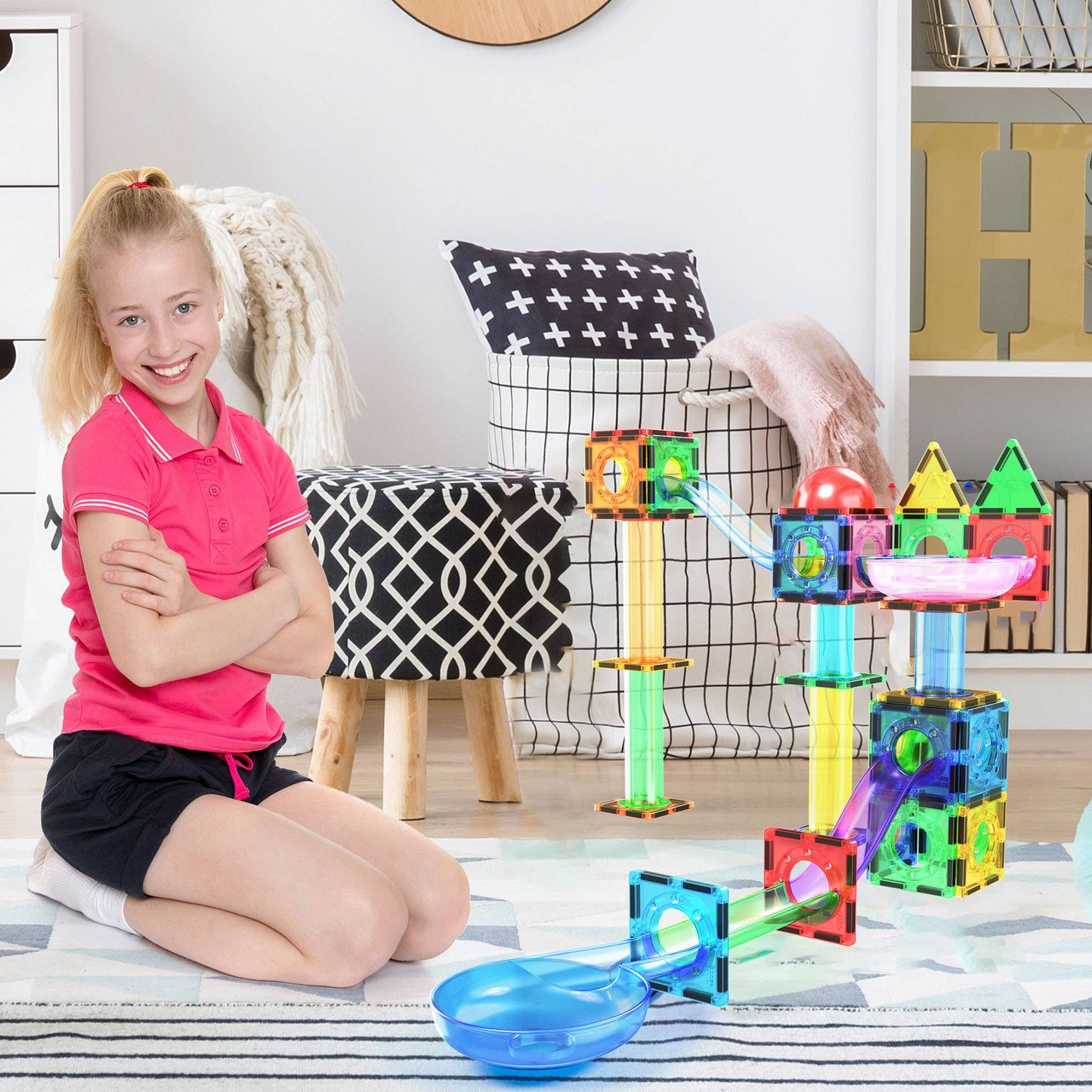 Magnetbausteine 'Bauspiel-Set mit Kugelbahn' | 50-teilig