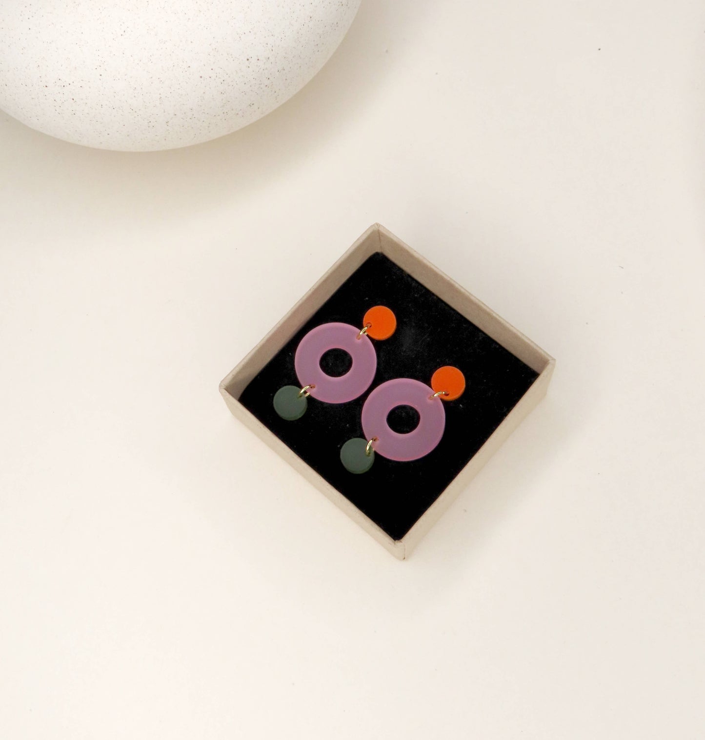 Damen Ohrringe Colorblock Double Circle orange/eisrosa/grün