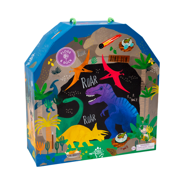Dinosaurier Spielbox mit Szenerie und Holzfiguren