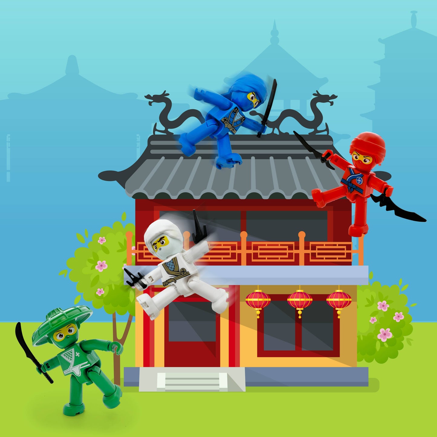 4-teiliges Spielzeugset mit Ninja-Figuren für Kinder