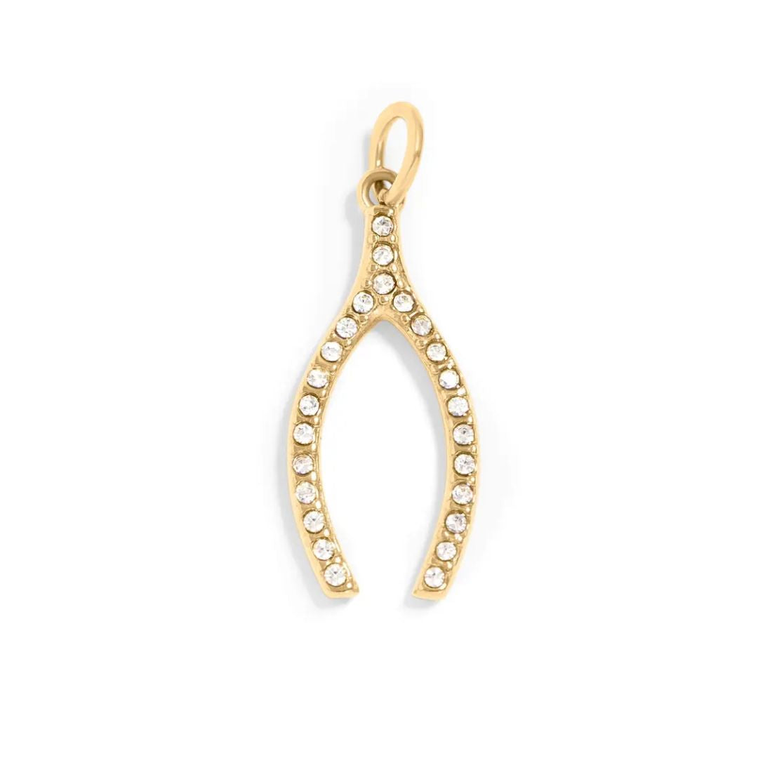 Anhänger 'Wunschknochen mit Strass' gold 19 x 9 mm
