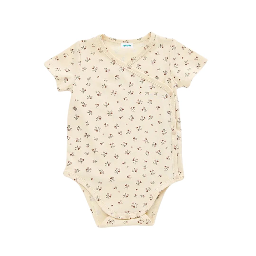 Baumwoll-Body Kurzarm 'Flowers' beige