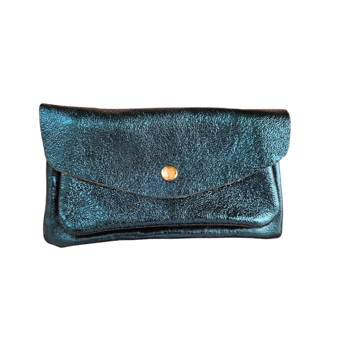 Brieftasche aus Leder metallic duck petrol