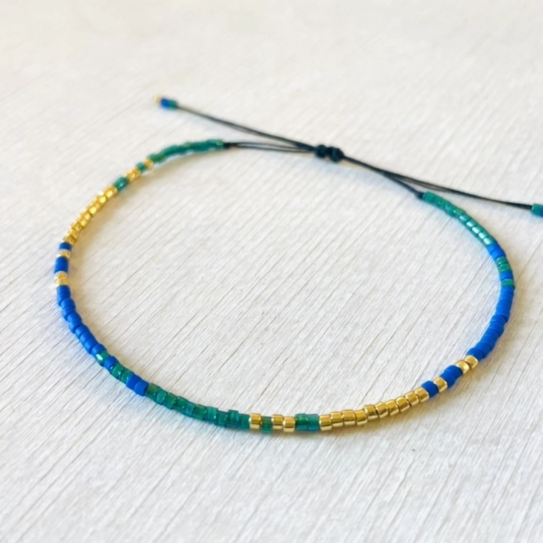 Damen Armband Single Miyuki Perlen 'Rocailles' blau/türkis/gold