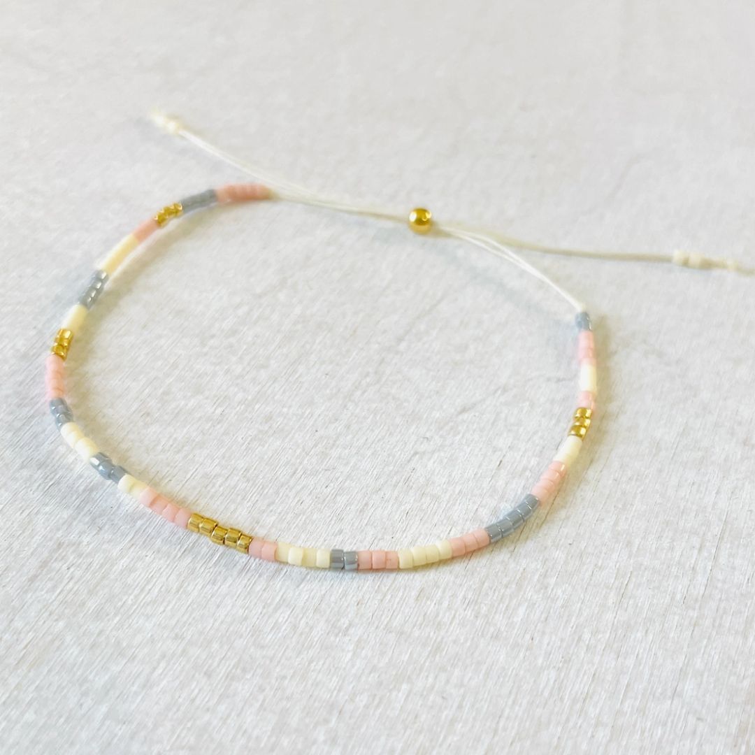 Damen Armband Single 'Miyuki Perlen' grau/weiß/rosa