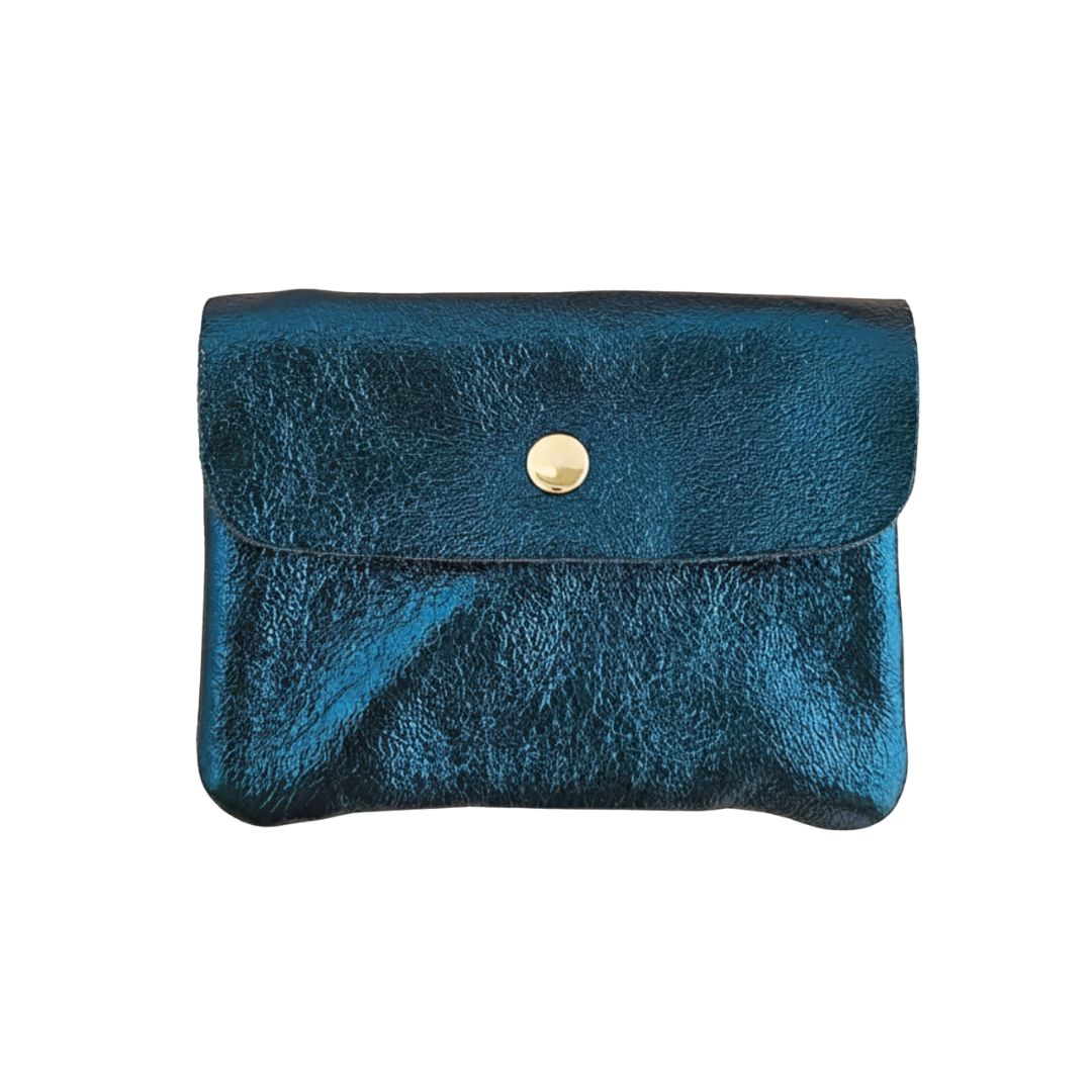 Damen Brieftasche Klein aus Leder metallic duck petrol